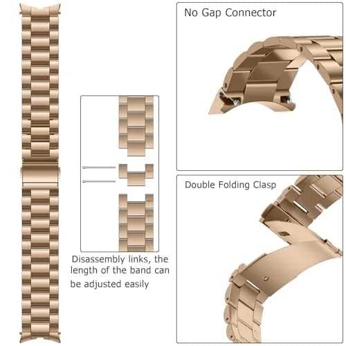 Anlinser No Gap Metal Watch Band Compatible with Samsung Galaxy Watch 7/6/5/4/FE 40mm 44mm | Rose Gold Stainless Steel Strap thumbnail 3