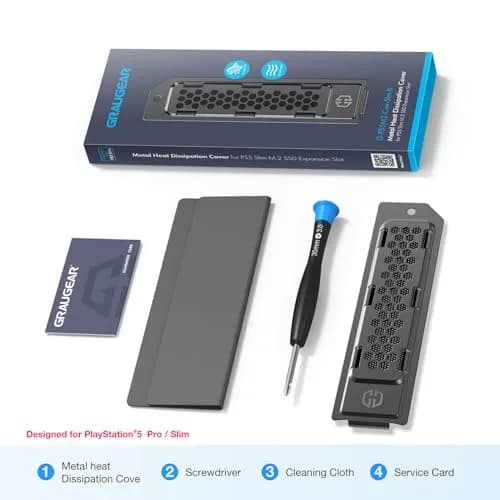 GRAUGEAR Black Metal Heat Dissipation Cover for PS5 Pro/Slim M.2 SSD Expansion Slot | Cooling and Dust Proof (15g) thumbnail 9