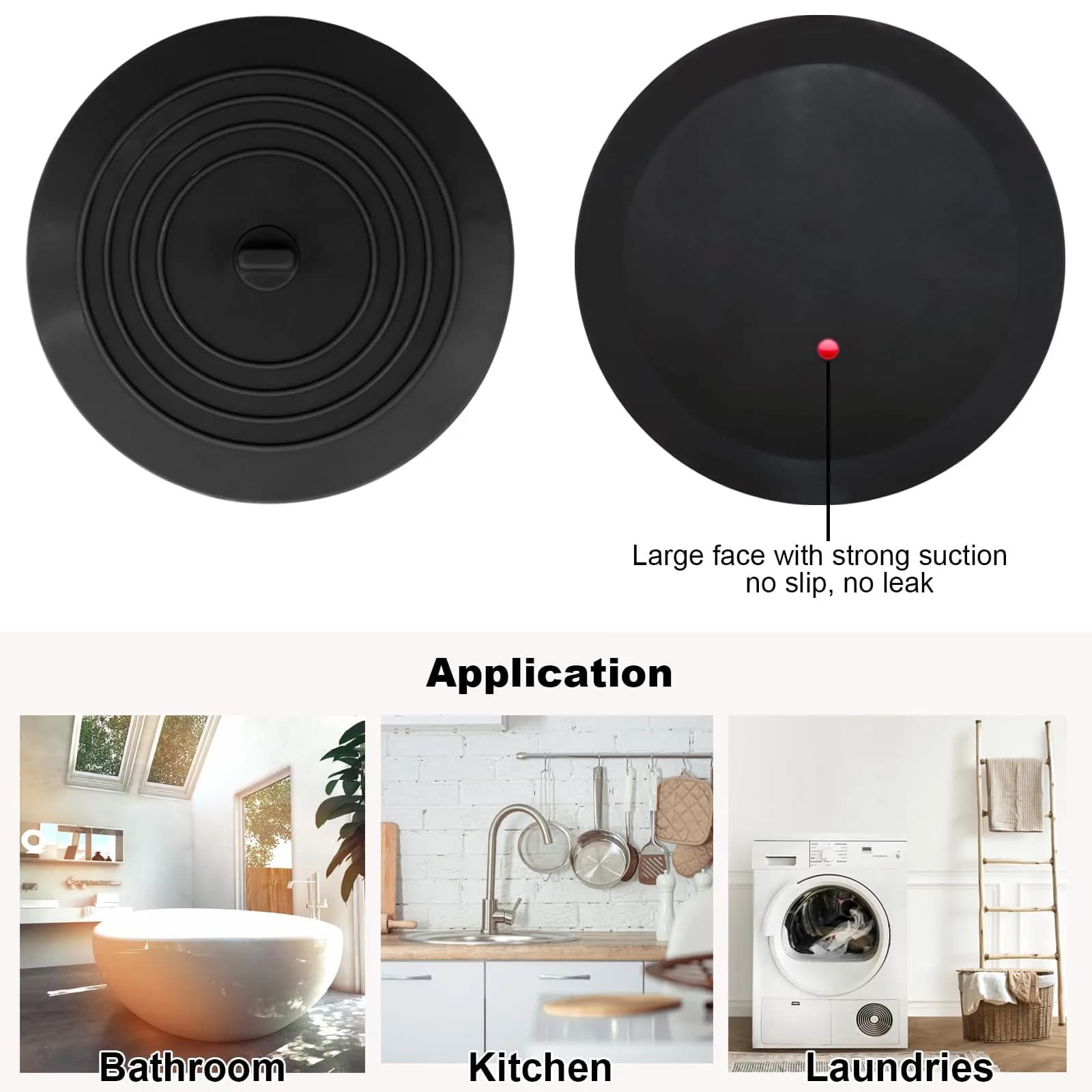 V-TOP 5" Black Silicone Tub Stopper - Universal Fit for Kitchen, Bath, Laundry - view 2