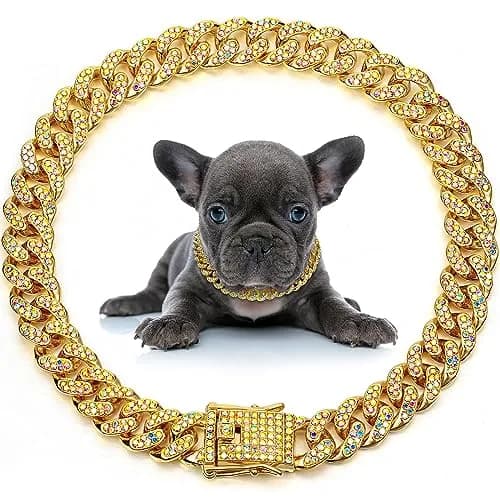 LEIFIDE Cuban Link Dog Collar Chain 12mm 24 Inch Gold AB | Stylish Pet Accessory thumbnail 1