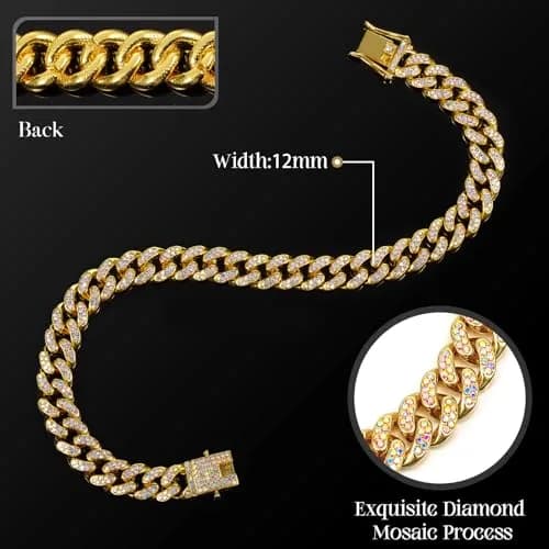 LEIFIDE Cuban Link Dog Collar Chain 12mm 24 Inch Gold AB | Stylish Pet Accessory thumbnail 2