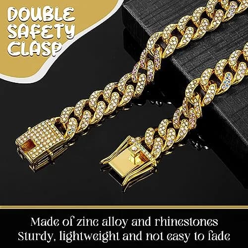 LEIFIDE Cuban Link Dog Collar Chain 12mm 24 Inch Gold AB | Stylish Pet Accessory thumbnail 3