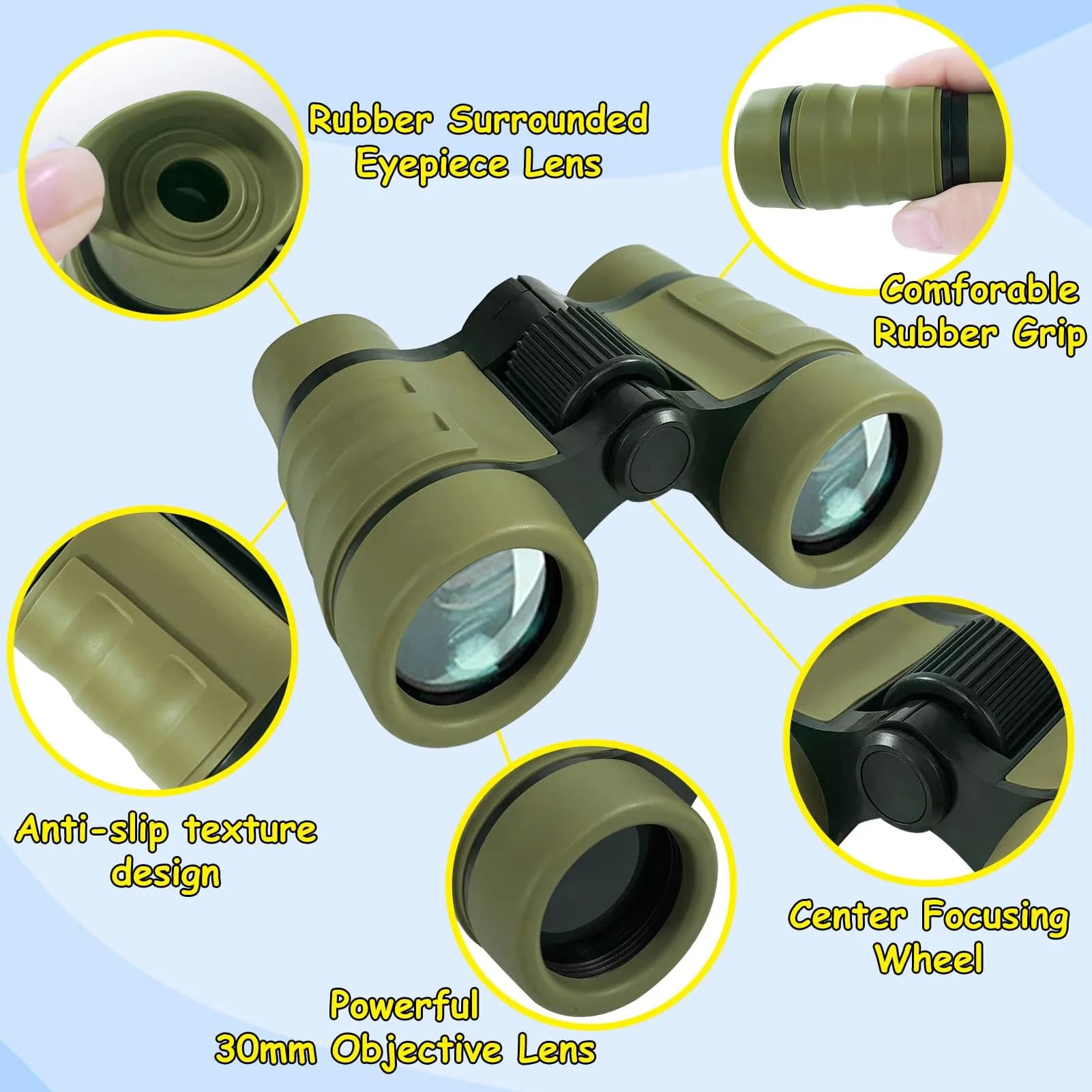 ESSENSON Kids Binoculars Olive Green 4x30mm (150g) | Shockproof Outdoor Toy for Ages 3-12 - view 2