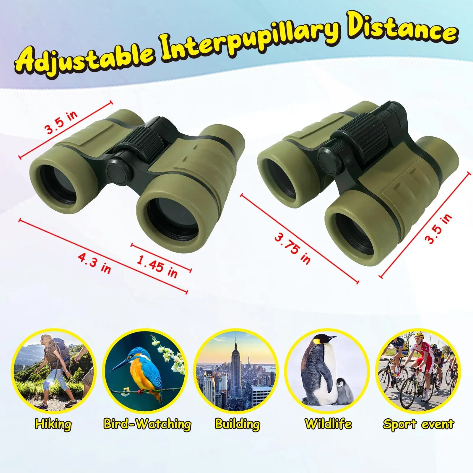 ESSENSON Kids Binoculars Olive Green 4x30mm (150g) | Shockproof Outdoor Toy for Ages 3-12 - view 3