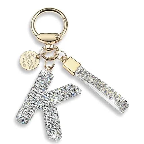 JINGUAZI Bling Initial Letter Keychain Bag Charms for Women (K-white) | Sparkling Diamond Accessory thumbnail 1