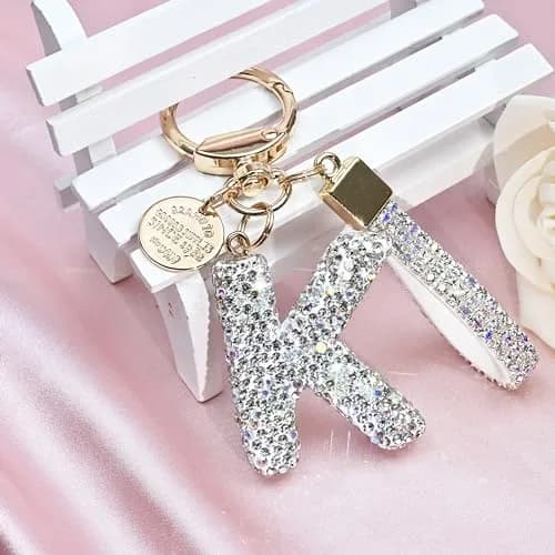 JINGUAZI Bling Initial Letter Keychain Bag Charms for Women (K-white) | Sparkling Diamond Accessory thumbnail 4