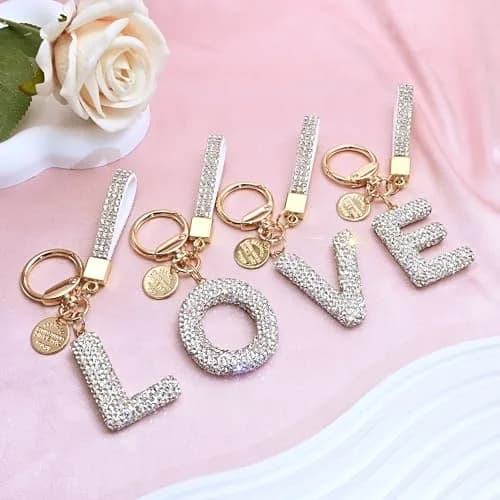 JINGUAZI Bling Initial Letter Keychain Bag Charms for Women (K-white) | Sparkling Diamond Accessory thumbnail 5