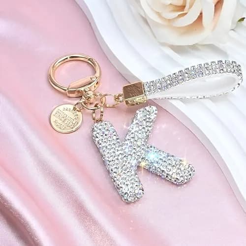 JINGUAZI Bling Initial Letter Keychain Bag Charms for Women (K-white) | Sparkling Diamond Accessory thumbnail 3