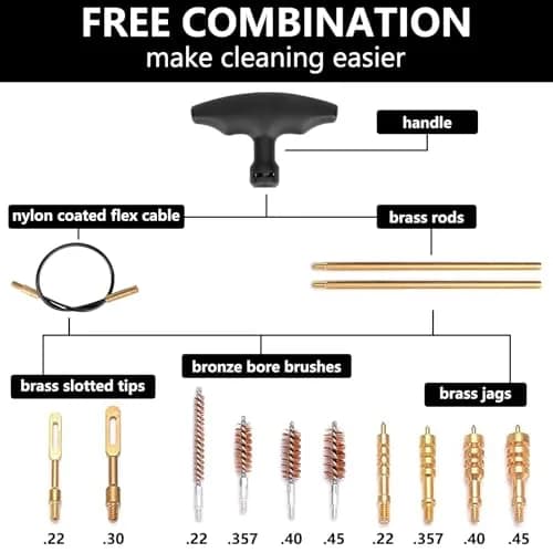 BOOSTEADY Universal Handgun Cleaning Kit .22-.45 Caliber | 16-Piece Brass & Steel Tool Set thumbnail 4