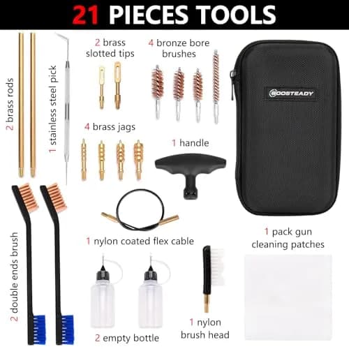 BOOSTEADY Universal Handgun Cleaning Kit .22-.45 Caliber | 16-Piece Brass & Steel Tool Set thumbnail 2