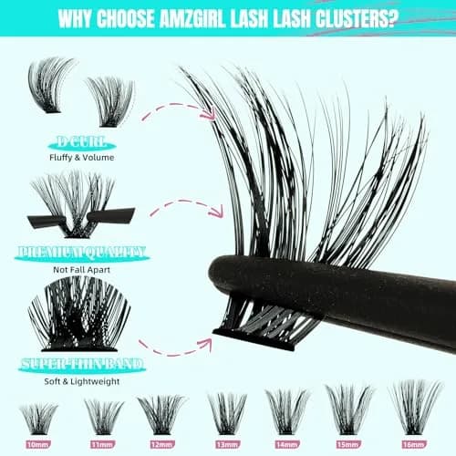 AMZGIRL Fluffy Lash Clusters Kit, D Curl Lash Clusters | 320 Pcs, 10-16mm, Reusable, Easy DIY thumbnail 3