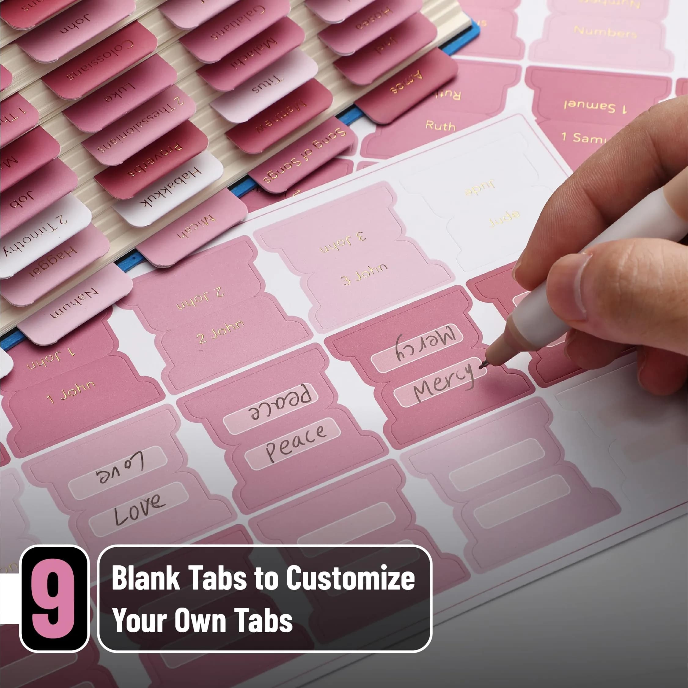 Mr. Pen Pink Plum Orchard Bible Tabs (75 Tabs) | Gold Foil Embossed Lettering for Organized Study - view 3