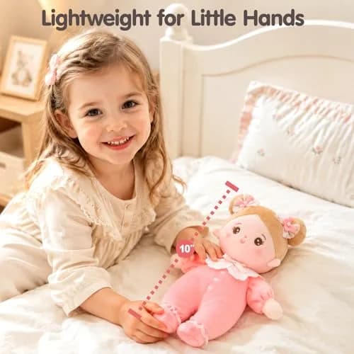 OUOZZZ Soft Plush Baby Doll 10" (25.4 cm) Snuggle Buddy Pink Bow | CPC Certified & CPSIA Tested thumbnail 4