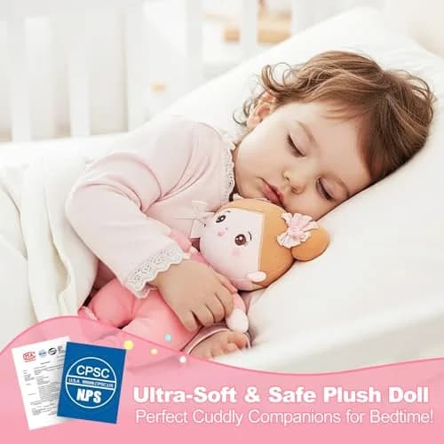 OUOZZZ Soft Plush Baby Doll 10" (25.4 cm) Snuggle Buddy Pink Bow | CPC Certified & CPSIA Tested thumbnail 3