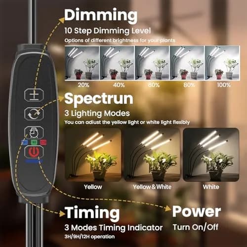 bseah Full Spectrum LED Grow Light for Indoor Plants, 3-Tube Clip-On with Timer & Dimmer | 35cm (13.7in) Length thumbnail 4