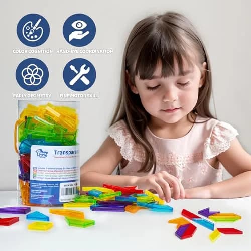 Pairez Toys Transparent Pattern Blocks | Geometric Shapes for Light Tables & Math Learning thumbnail 7