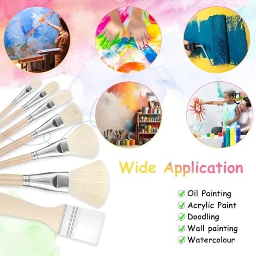 Jeffdad 7Pcs Mop Brush Set for Acrylic Painting | Goat Hair Blending Brushes for Watercolor, Oil, Wall Art thumbnail 4