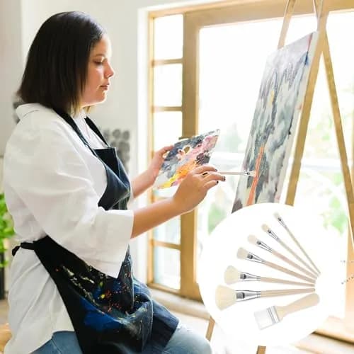 Jeffdad 7Pcs Mop Brush Set for Acrylic Painting | Goat Hair Blending Brushes for Watercolor, Oil, Wall Art thumbnail 6
