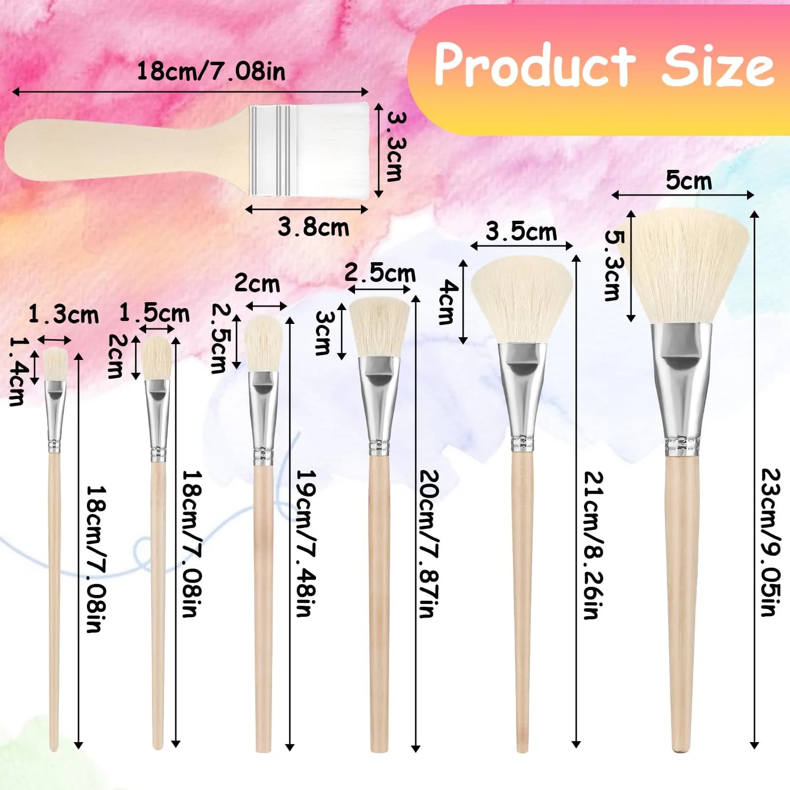 Jeffdad 7Pcs Mop Brush Set for Acrylic Painting | Goat Hair Blending Brushes for Watercolor, Oil, Wall Art - view 2