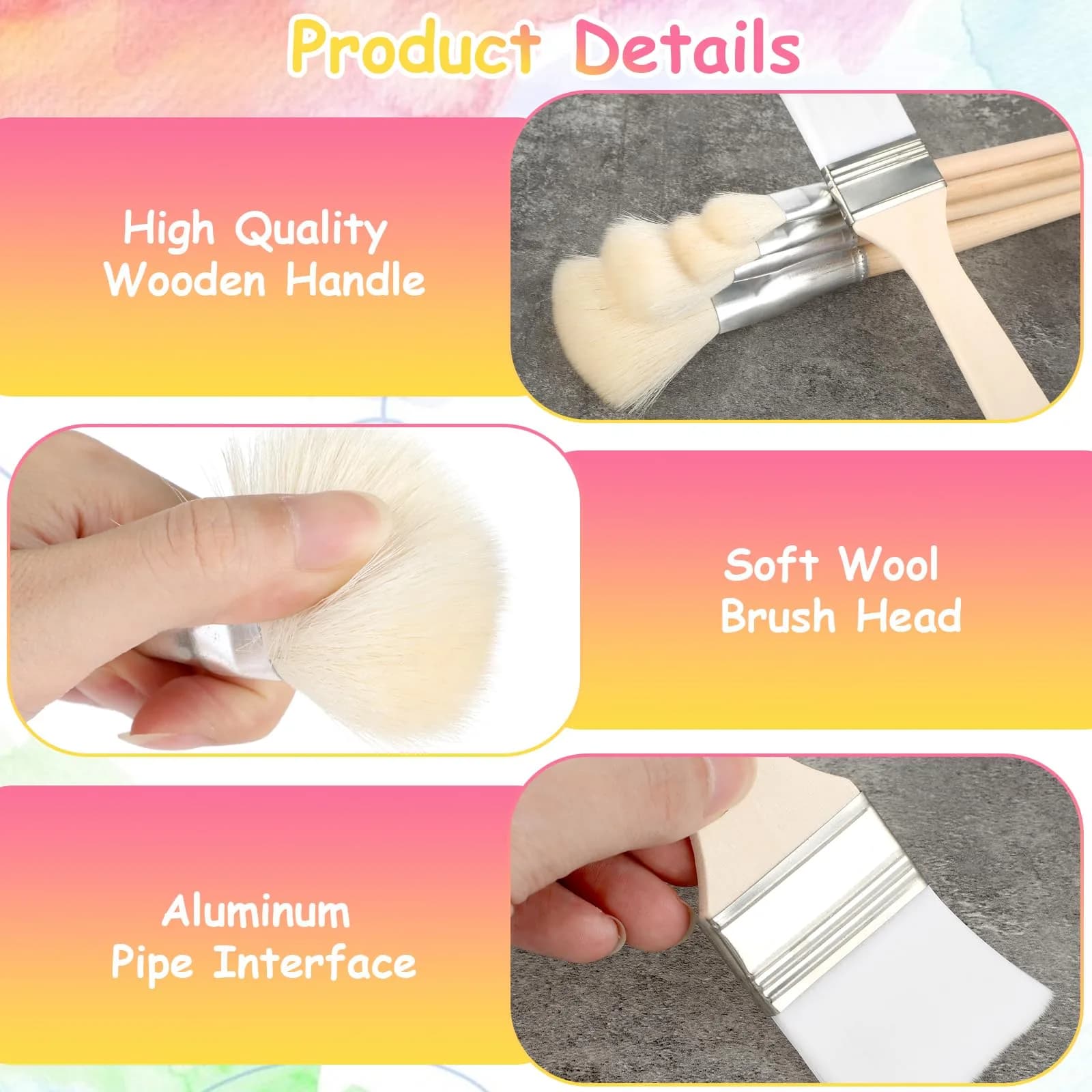 Jeffdad 7Pcs Mop Brush Set for Acrylic Painting | Goat Hair Blending Brushes for Watercolor, Oil, Wall Art - view 3
