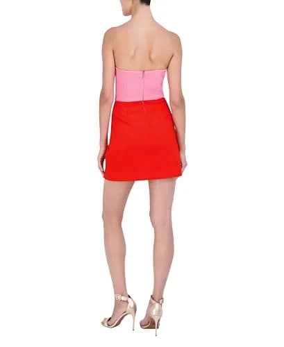 BCBG New York Women's V Notch Neck Color Block Strapless Mini Day Dress, Red Multi, Medium | Flattering Fit & Versatile Style thumbnail 4