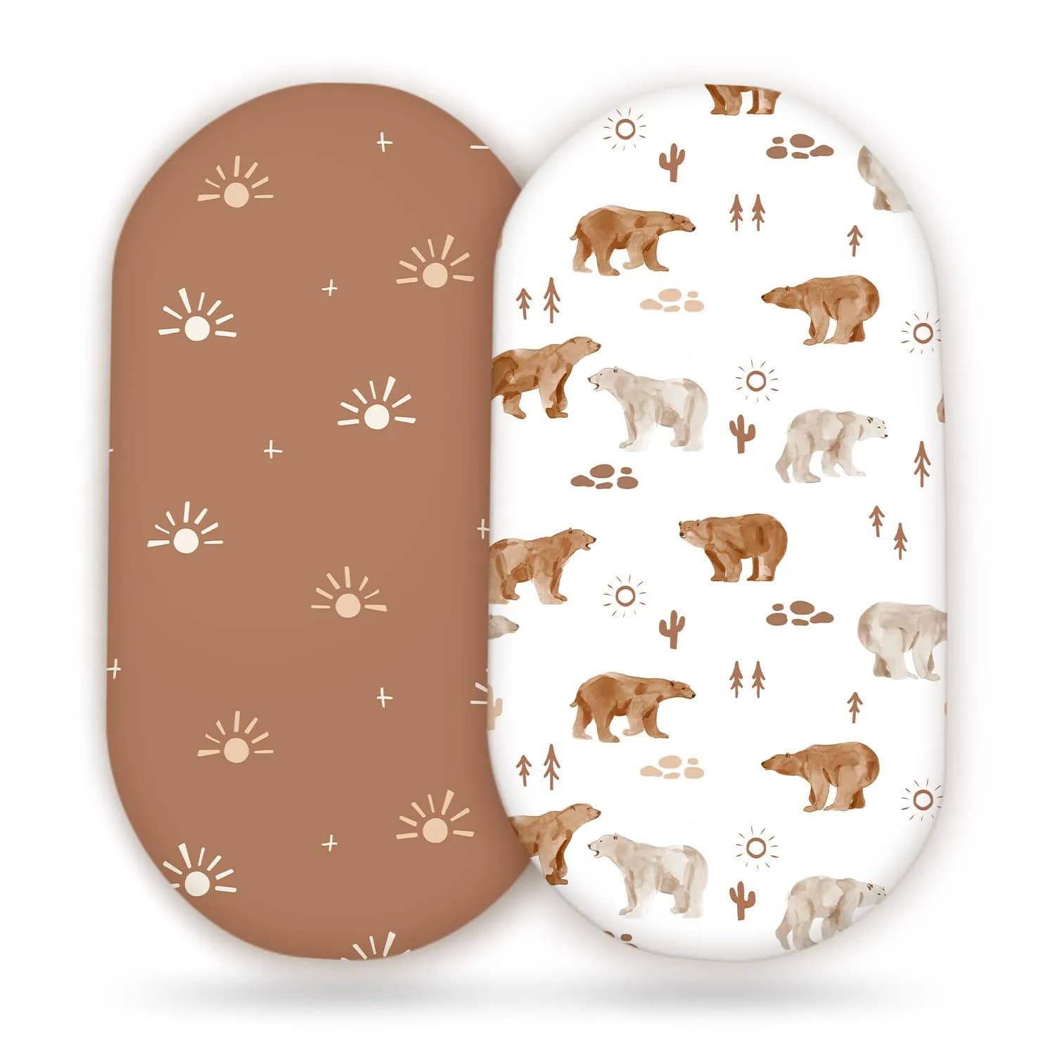 GRSSDER Stretchy Ultra Soft Bassinet Sheet 2 Pack, 81cm x 41cm x 13cm (32" x 16" x 5") | Universal Fit for Oval, Rectangle, Moses Basket Mattresses — Sunshine