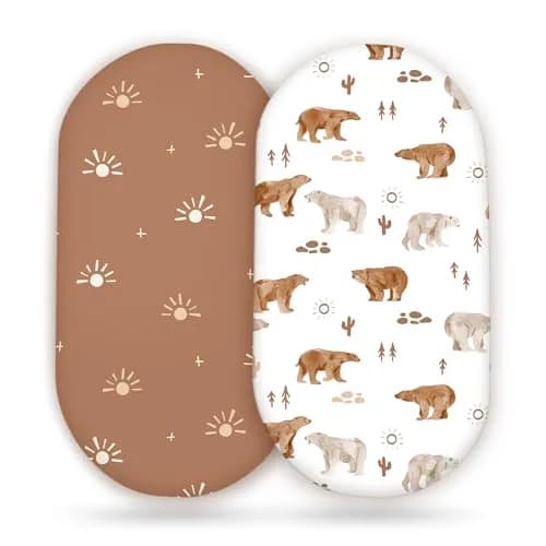 GRSSDER Stretchy Ultra Soft Bassinet Sheet 2 Pack, 81cm x 41cm x 13cm (32" x 16" x 5") | Universal Fit for Oval, Rectangle, Moses Basket Mattresses thumbnail 1