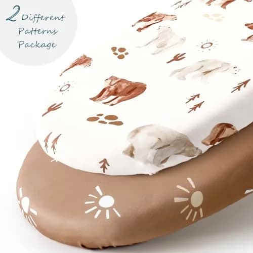 GRSSDER Stretchy Ultra Soft Bassinet Sheet 2 Pack, 81cm x 41cm x 13cm (32" x 16" x 5") | Universal Fit for Oval, Rectangle, Moses Basket Mattresses thumbnail 2