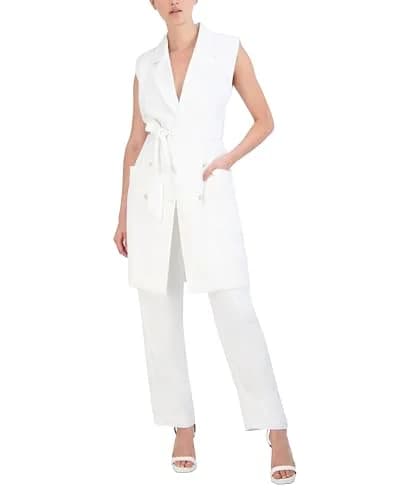 BCBG New York Women's Sleeveless V Neck Mini Day Dress with Detachable Sash, Marshmallow, Small | Flattering, Versatile & Imported thumbnail 4