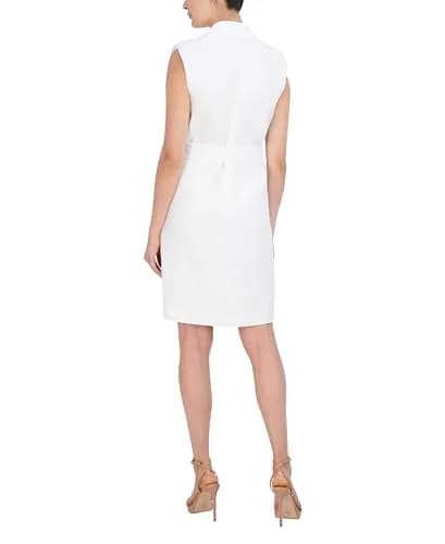 BCBG New York Women's Sleeveless V Neck Mini Day Dress with Detachable Sash, Marshmallow, Small | Flattering, Versatile & Imported thumbnail 3