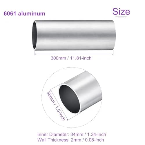 DMiotech 6061 Aluminum Round Tube 38mm OD x 34mm ID x 300mm Length | Sturdy, Lightweight Metal Tubing for Projects thumbnail 3