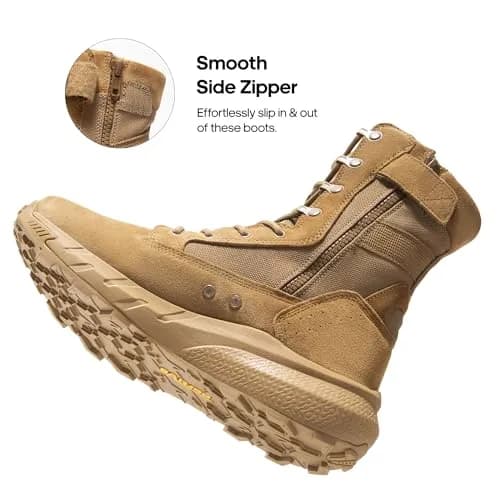 NORTIV 8 Men's Tactical Military Work Boots Coyote 8.57" Shaft | Breathable Genuine Leather & Textile thumbnail 4