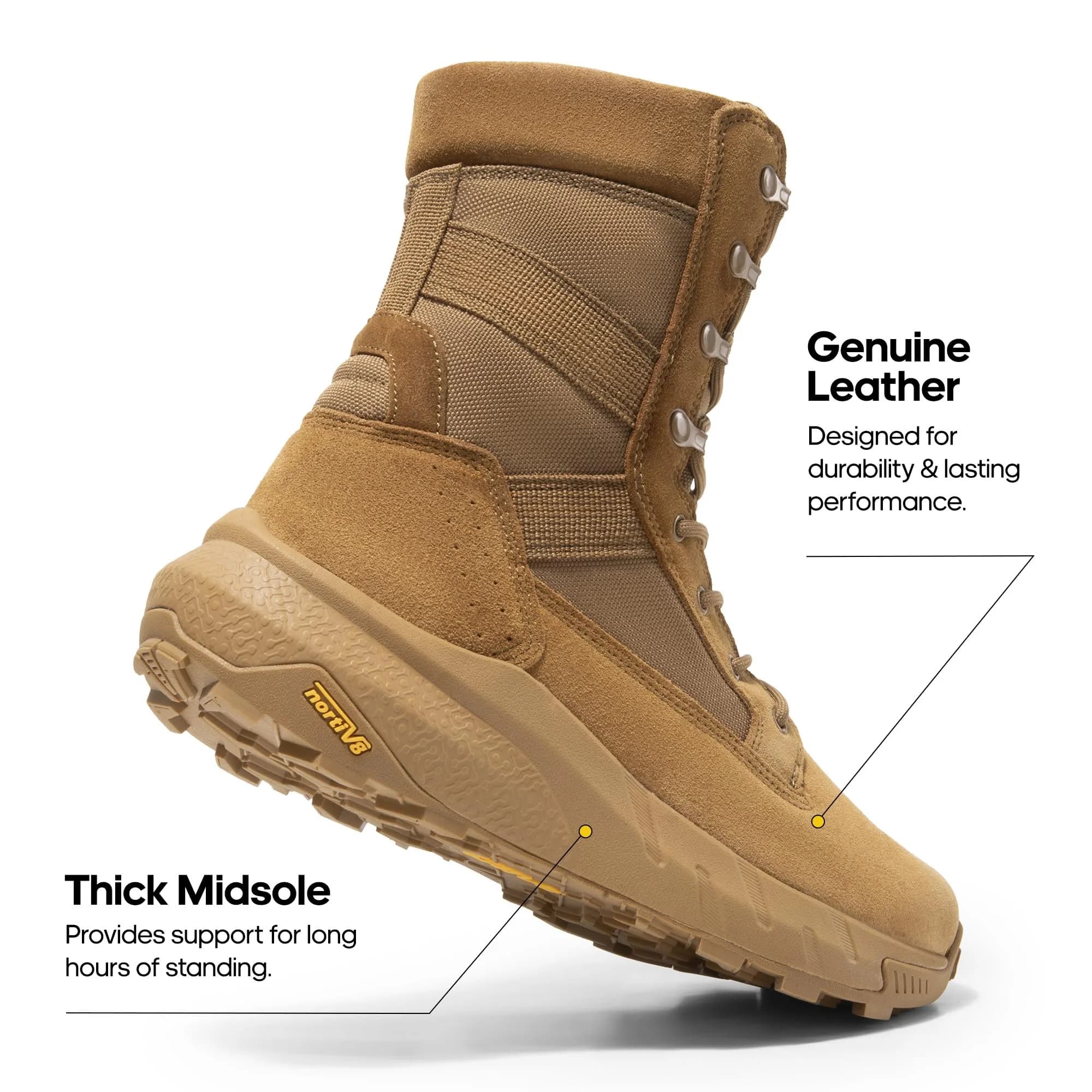NORTIV 8 Men's Tactical Military Work Boots Coyote 8.57" Shaft | Breathable Genuine Leather & Textile - view 6