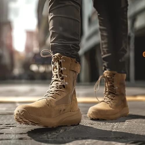 NORTIV 8 Men's Tactical Military Work Boots Coyote 8.57" Shaft | Breathable Genuine Leather & Textile thumbnail 2