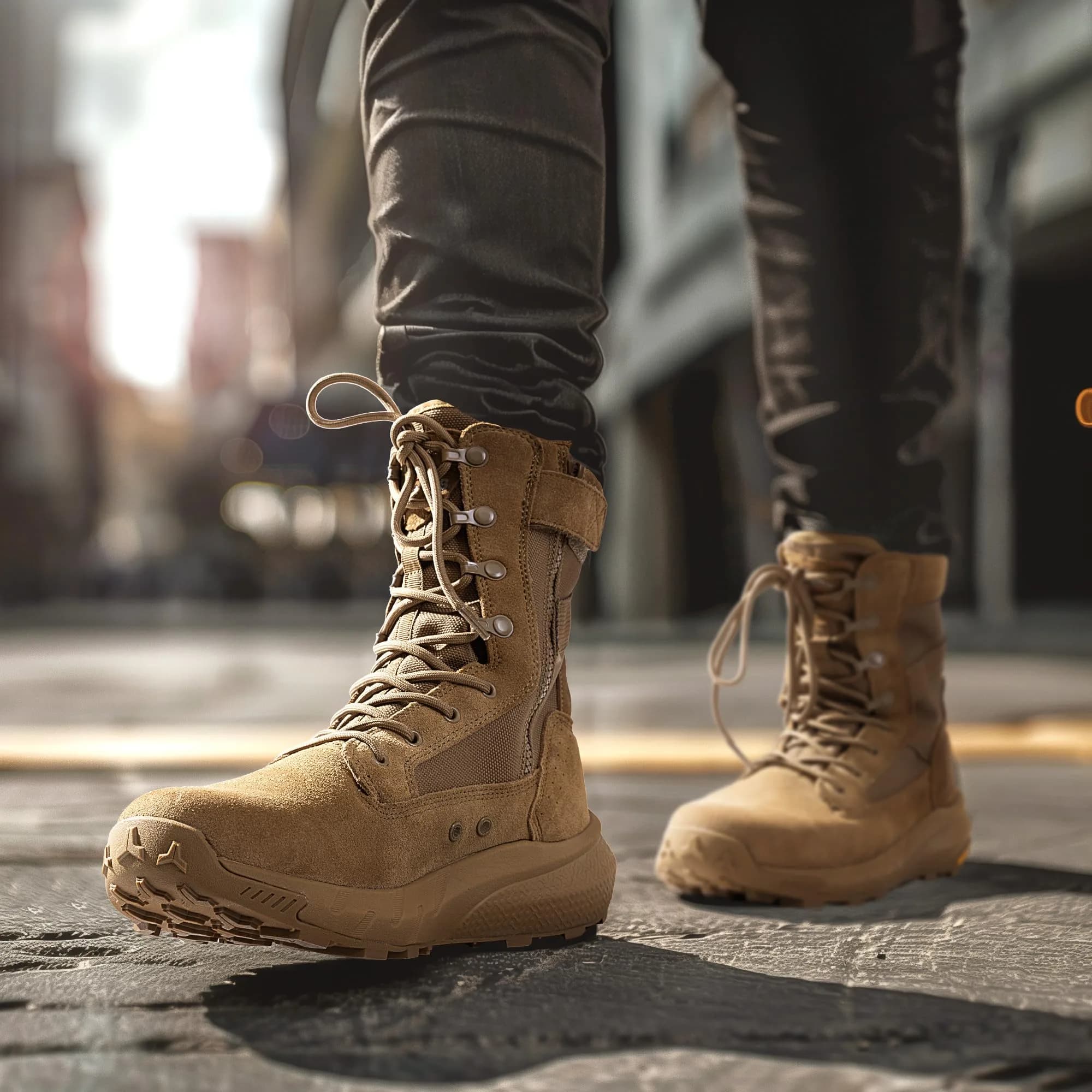 NORTIV 8 Men's Tactical Military Work Boots Coyote 8.57" Shaft | Breathable Genuine Leather & Textile - view 2