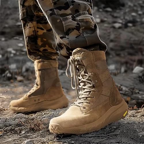 NORTIV 8 Men's Tactical Military Work Boots Coyote 8.57" Shaft | Breathable Genuine Leather & Textile thumbnail 3