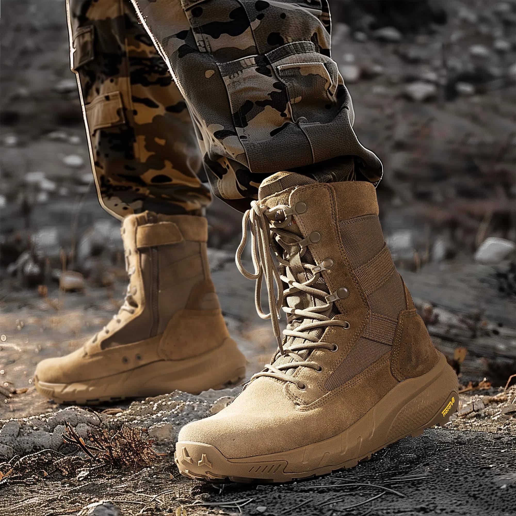 NORTIV 8 Men's Tactical Military Work Boots Coyote 8.57" Shaft | Breathable Genuine Leather & Textile - view 3