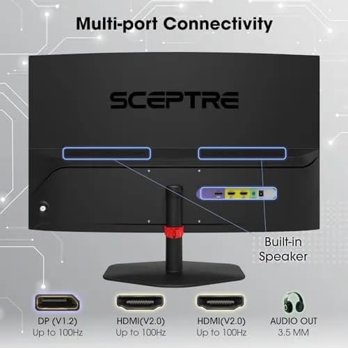 Sceptre Curved 24-inch Gaming Monitor 1ms 100Hz 1500R DisplayPort HDMI X2 Eye Care 100% sRGB Build-in Speakers, Machine Black 2025 thumbnail 2