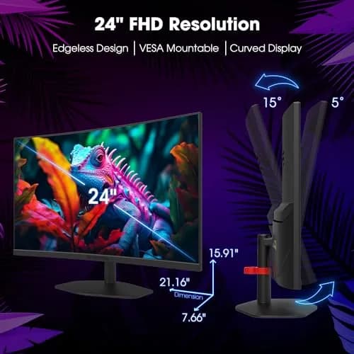 Sceptre Curved 24-inch Gaming Monitor 1ms 100Hz 1500R DisplayPort HDMI X2 Eye Care 100% sRGB Build-in Speakers, Machine Black 2025 thumbnail 3