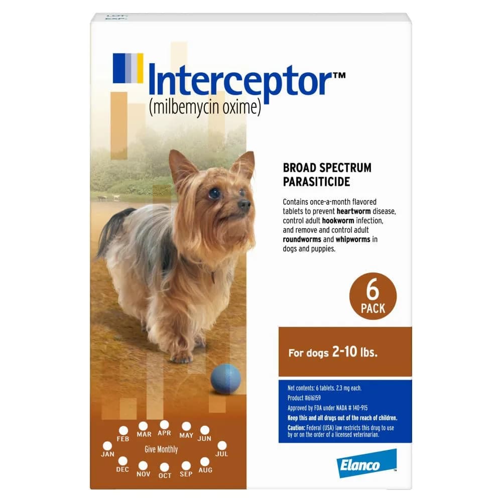 Interceptor for Dogs and Cats 26-50 lbs / 6.1-12 lbs | Heartworm & Worm Prevention — Dogs 2-10 lbs (Brown)