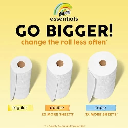 Bounty Essentials Select-A-Size Paper Towels, 4 Double Rolls (432 Sheets Total) | Strong & Absorbent for Everyday Messes thumbnail 7