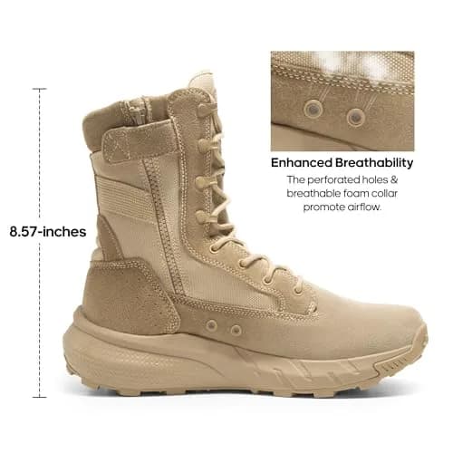 NORTIV 8 Men's Tactical Military Work Boots Sand 8.57" Shaft | Lightweight & Cushioned for All-Day Comfort thumbnail 4