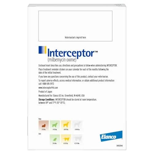 Interceptor for Dogs and Cats 51-100 lbs / 12.1-25 lbs | Monthly Heartworm & Worm Prevention thumbnail 2