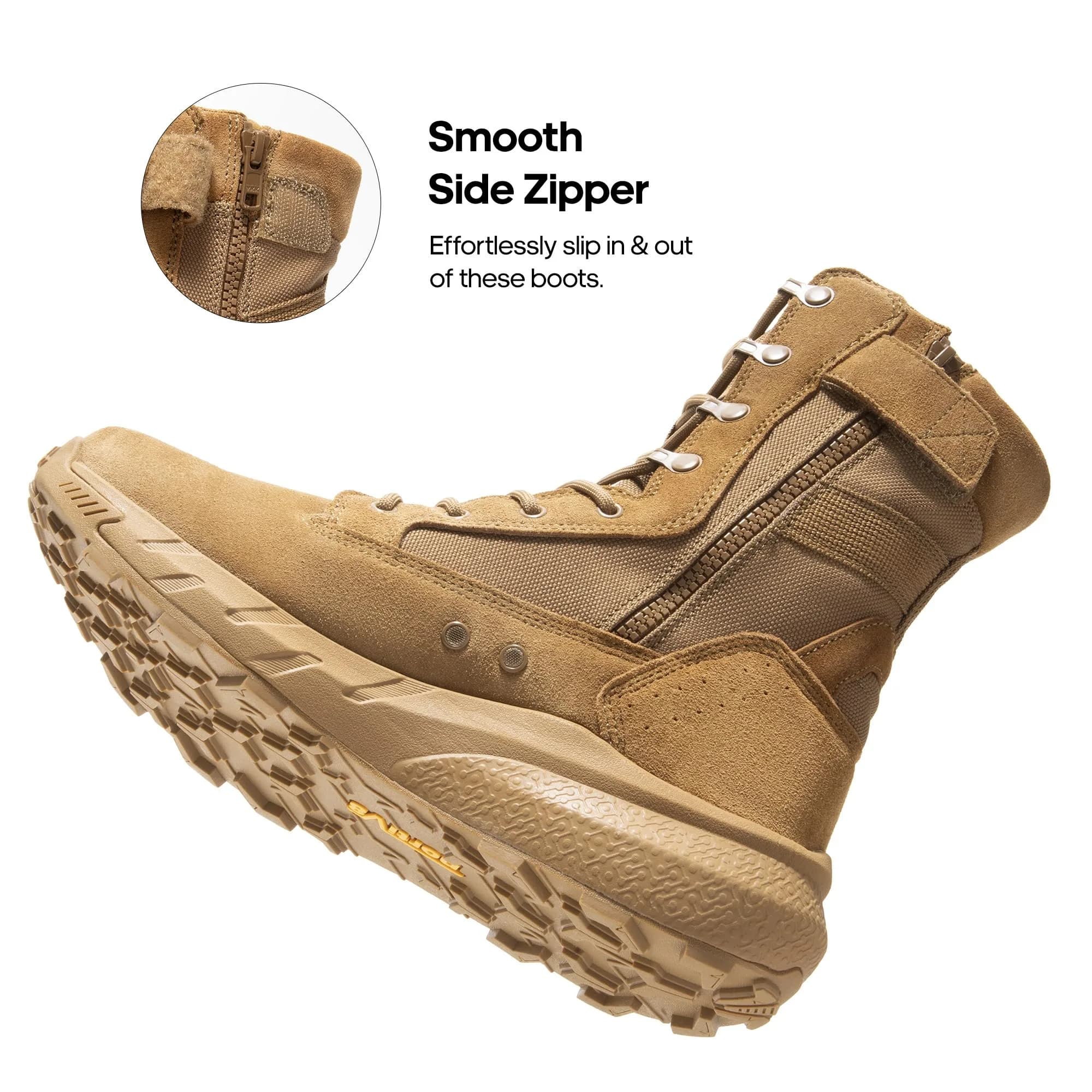 NORTIV 8 Men's Tactical Military Work Boots Coyote 11 US | 8.57" Shaft Height, Side Zip, Genuine Leather - view 4