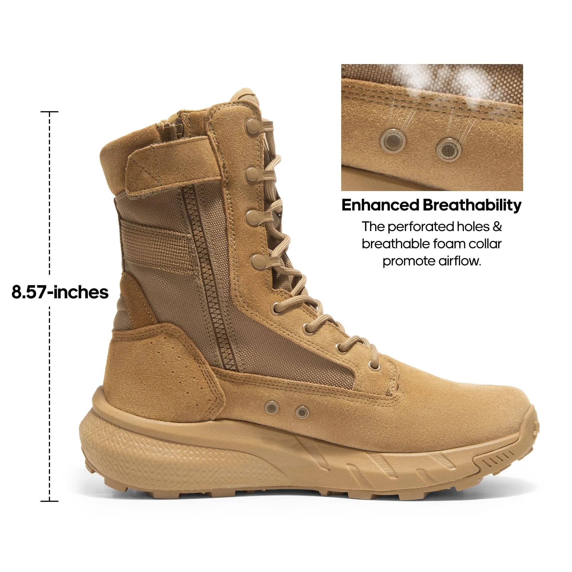 NORTIV 8 Men's Coyote Tactical Military Work Boots 8-inch Shaft | Breathable Leather & Side Zip - view 5