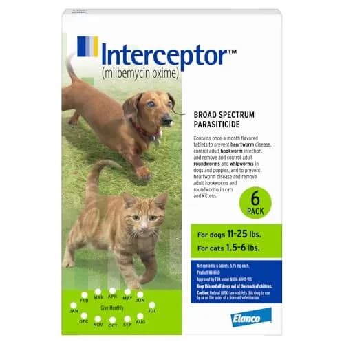 Interceptor for Dogs and Cats 11-25 lbs | Heartworm & Worms Prevention (enables pet health in India) thumbnail 1