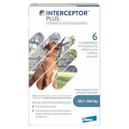 Interceptor Plus for Dogs 50.1-100 lbs. | Monthly Heartworm & Worm Protection thumbnail 1