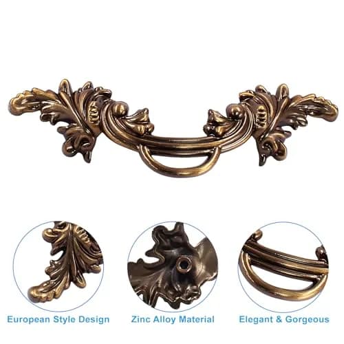 Biaungdo Vintage Cabinet Pulls Handles, 12 Pcs, Bronze | Retro Zinc Alloy Drawer Pulls with 64mm (2.5in) Screw Hole Distance thumbnail 4