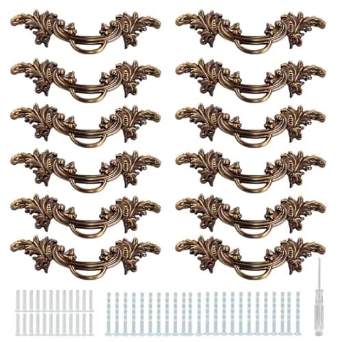 Biaungdo Vintage Cabinet Pulls Handles, 12 Pcs, Bronze | Retro Zinc Alloy Drawer Pulls with 64mm (2.5in) Screw Hole Distance thumbnail 5