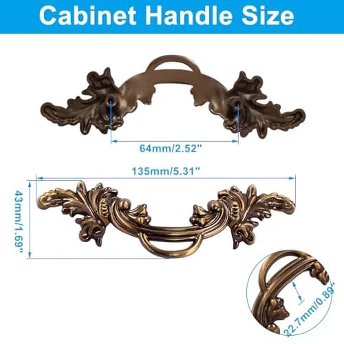 Biaungdo Vintage Cabinet Pulls Handles, 12 Pcs, Bronze | Retro Zinc Alloy Drawer Pulls with 64mm (2.5in) Screw Hole Distance thumbnail 2
